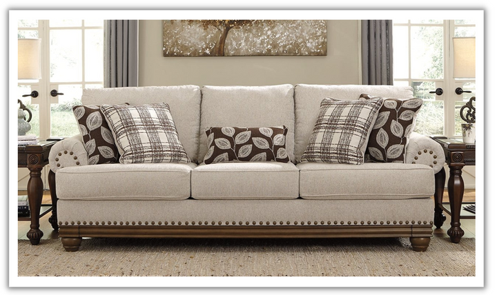 Ashley  Harleson 3-Seater Wheat Fabric Sofa With Rolled Arms