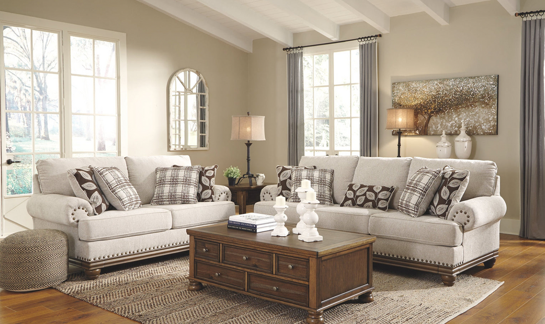 Ashley  Harleson 3-Seater Wheat Fabric Sofa With Rolled Arms