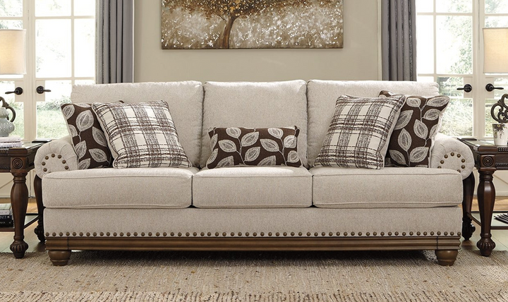 Ashley  Harleson 3-Seater Wheat Fabric Sofa With Rolled Arms