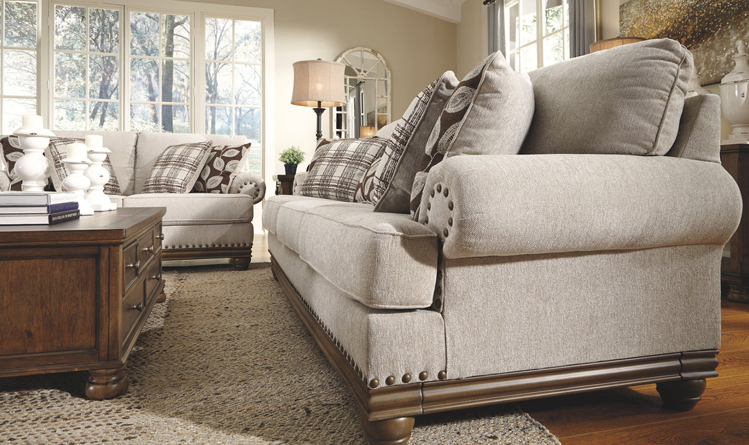 Ashley  Harleson 3-Seater Wheat Fabric Sofa With Rolled Arms