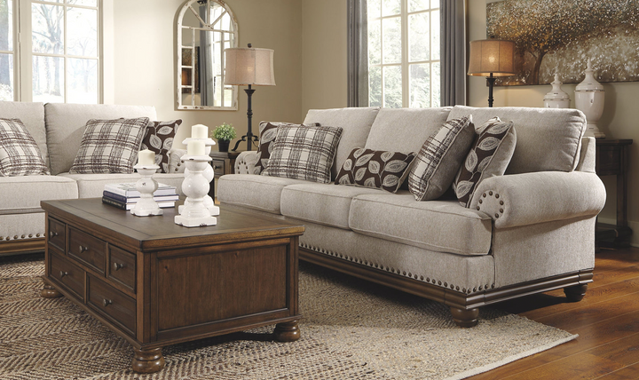 Ashley  Harleson 3-Seater Wheat Fabric Sofa With Rolled Arms