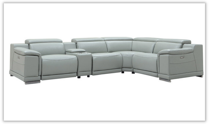 Hartley Power Motion Leather Sectional Sofa in Light Gray with Storage