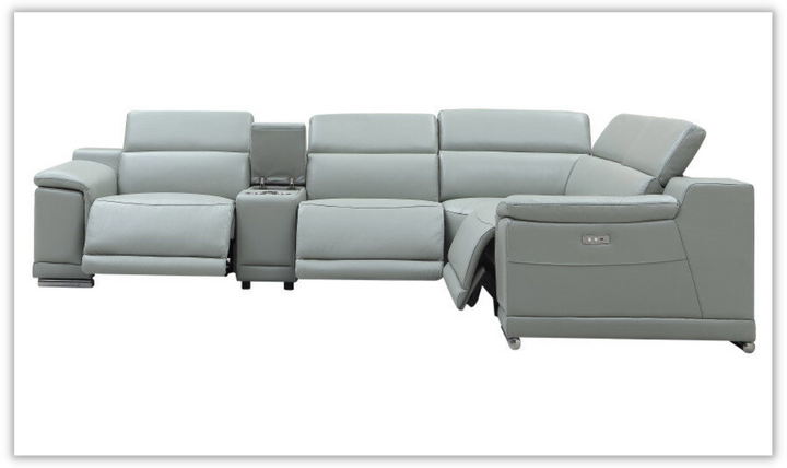 Hartley Power Motion Leather Sectional Sofa in Light Gray with Storage