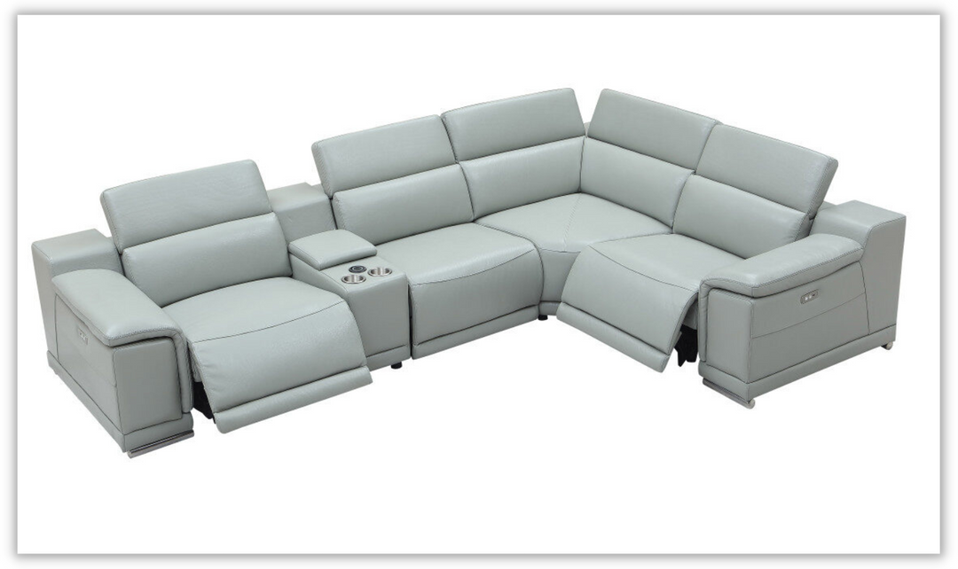 Hartley Power Motion Leather Sectional Sofa in Light Gray with Storage