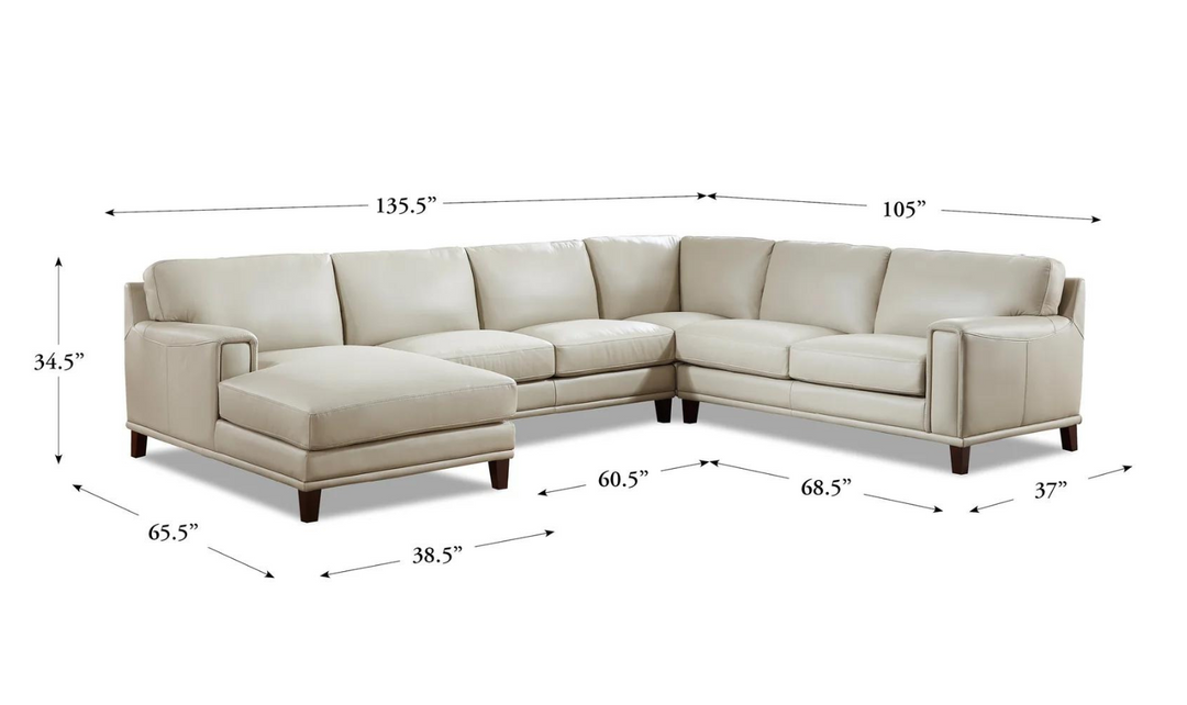 Hayward 5-Pieces Leather Sectional Sofa in Vanilla White