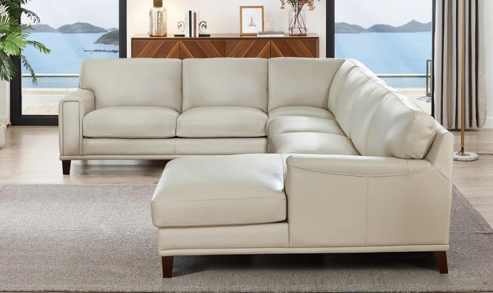 Hayward 5-Pieces Leather Sectional Sofa in Vanilla White