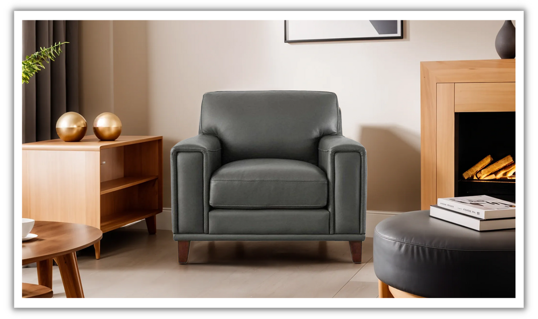 Hayward Leather Chair In Gray-Jennifer Furniture