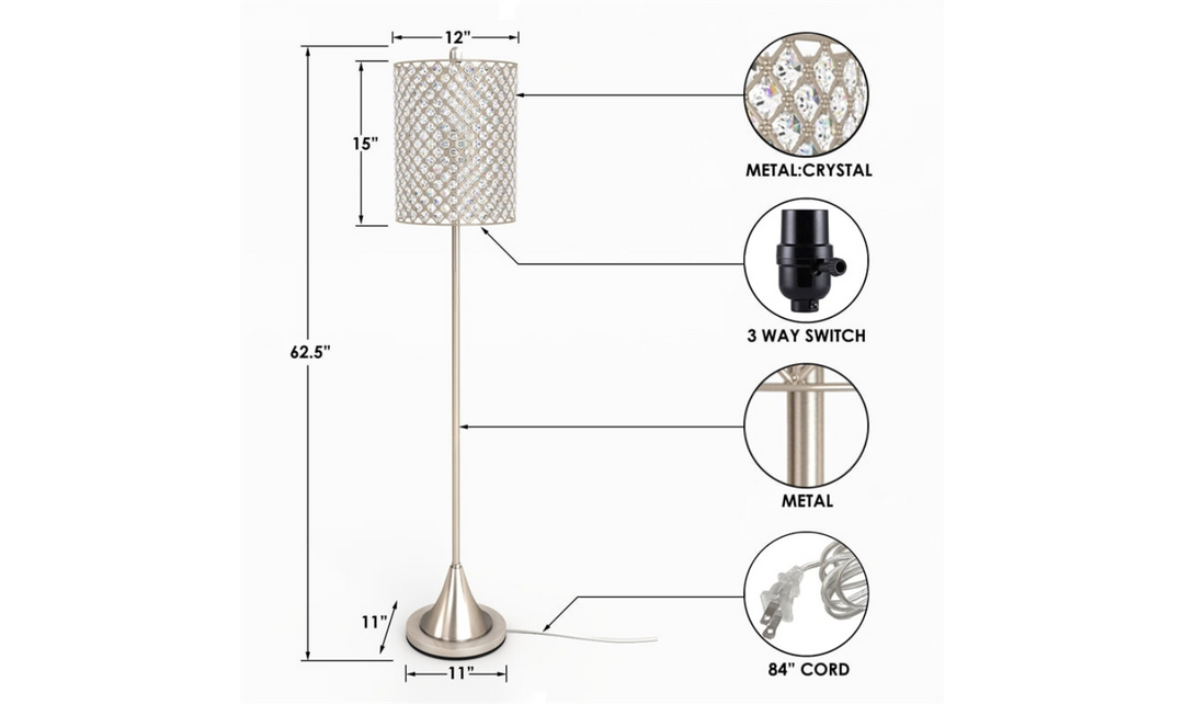 Heather 62" Bling Metal Floor Lamp (1pk)