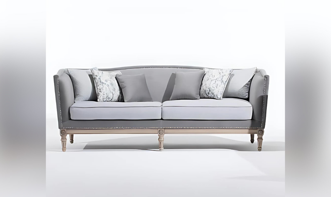 Gio Italia Helios 3-Seater Gray Fabric Sofa with Nailhead Finish