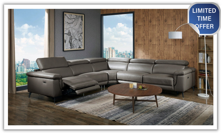 Gio Italia Hendrix Leather Power Sectional Sofa with Two Recliners