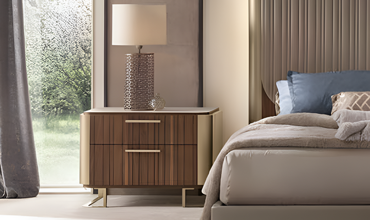 Hera 2 Drawer Nightstand in Channel Walnut Wood