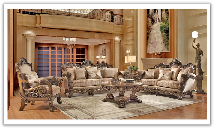 HomeyDesign Busch 3 Pieces Fabric Living Room Set in Beige- JENNIFER FURNITURE