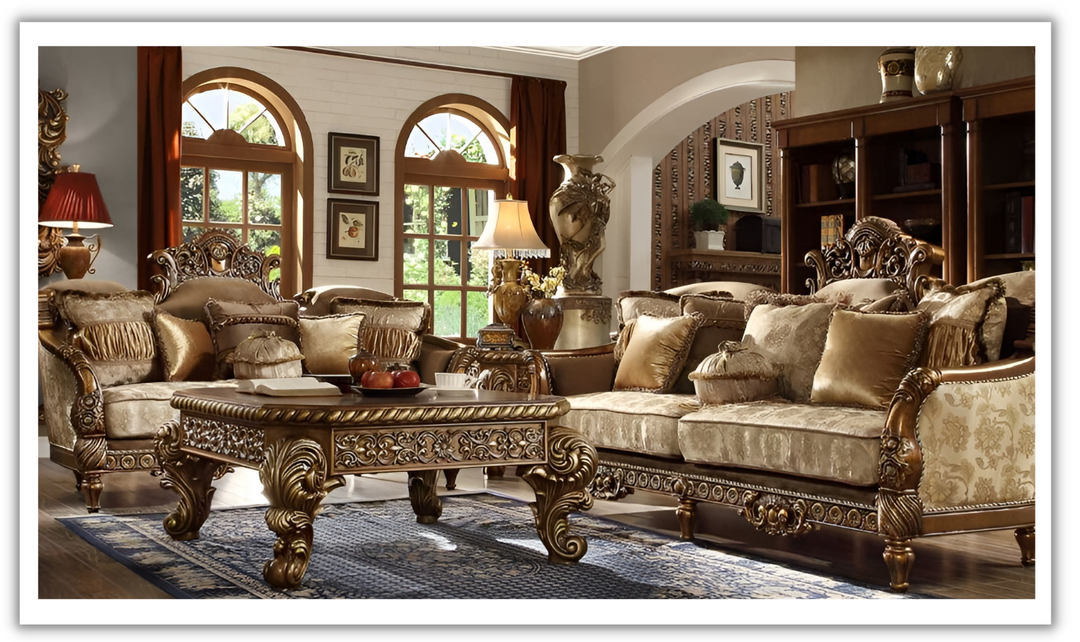 Homeydesign Hewitt 3 Pieces Victorian Style Living Room Set in Beige- jennifer furniture