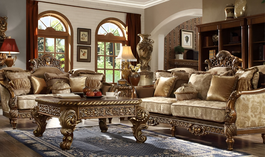 Homeydesign Hewitt 3 Pieces Victorian Style Living Room Set in Beige