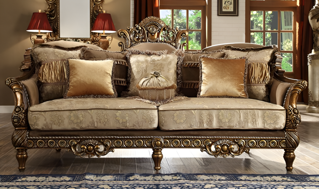 Homeydesign Hewitt 3 Pieces Victorian Style Living Room Set in Beige- jennifer furniture