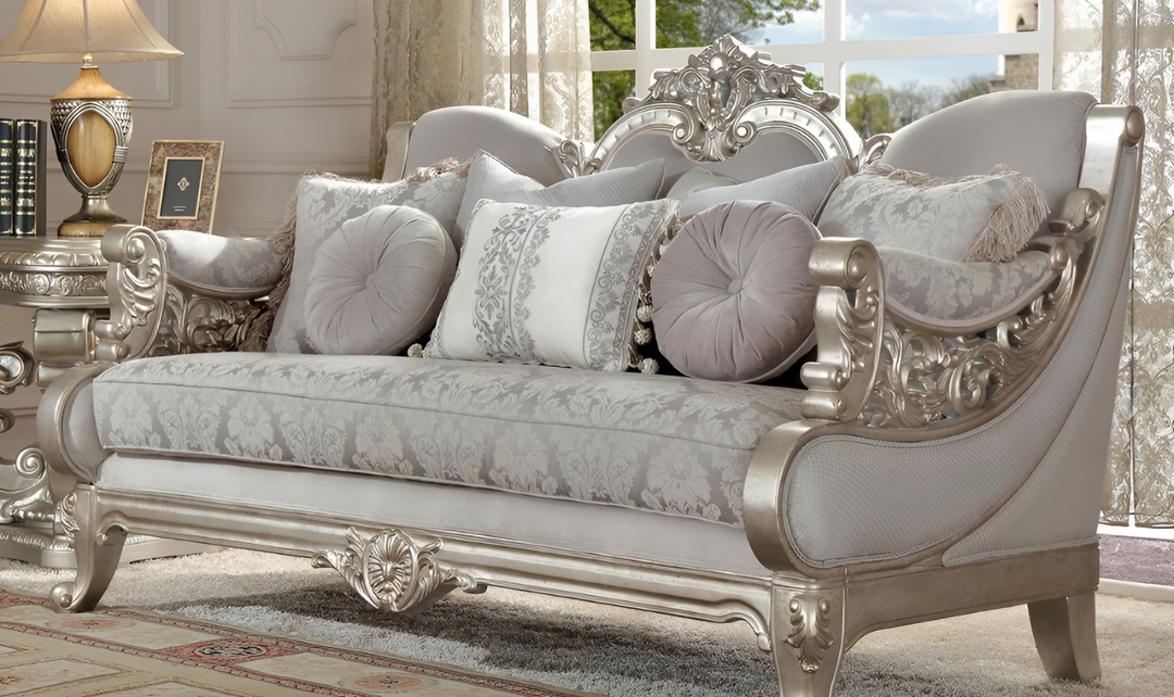 Homeydesign Rosella 3 Pieces Fabric Living Room Set in Metallic Silver Finish- jennifer furniture