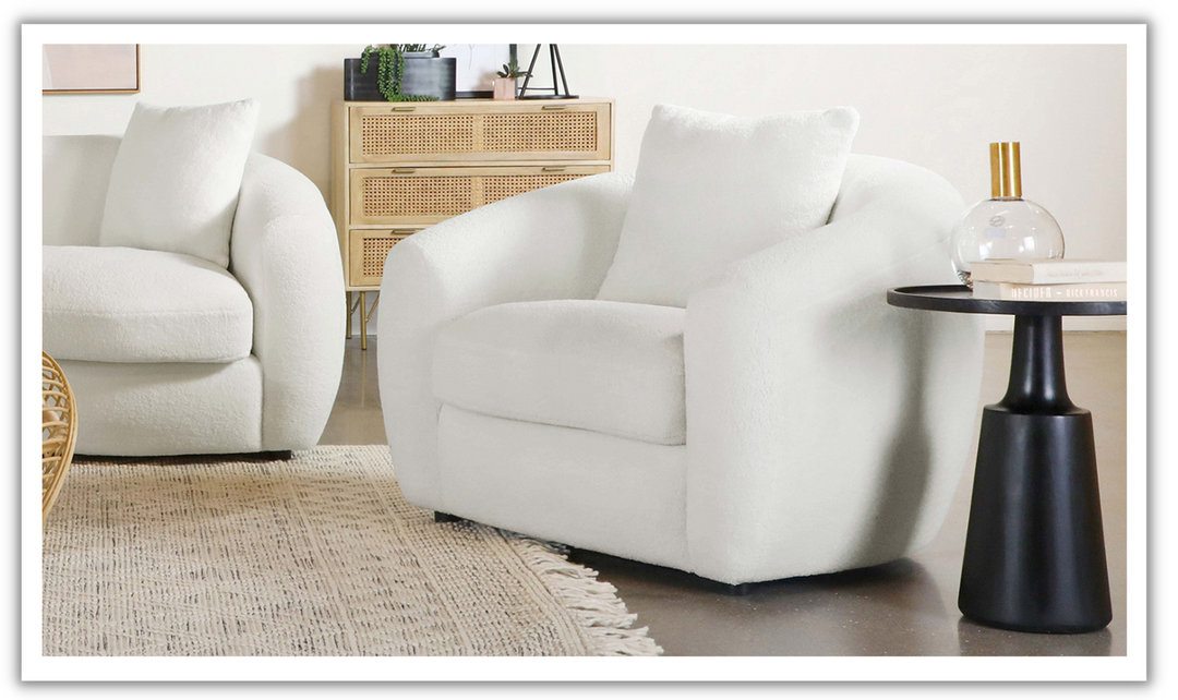 Isabella Boucle Upholstery Cushion Chair in White-Jennifer Furniture