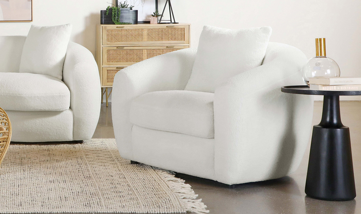 Isabella Boucle Upholstery Cushion Chair in White-Jennifer Furniture