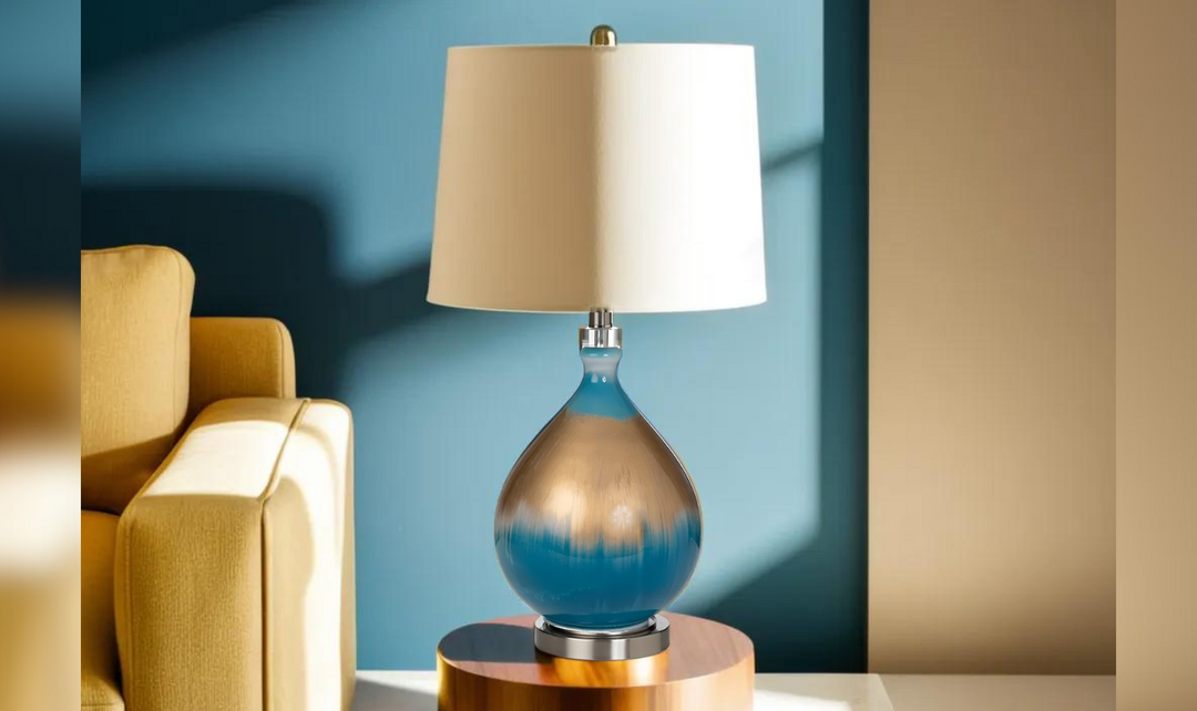 Jasmine 27" Gold/Blue Glass Table Lamp (Set of 2)