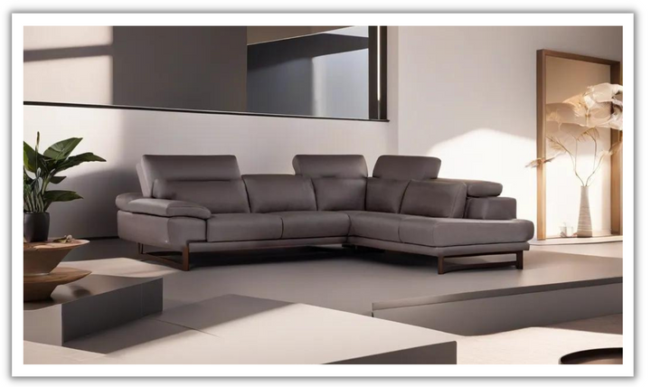 Nicoletti Italia Jersey 4-Seater L-Shape Leather Chaise Sectional in Coat Brown