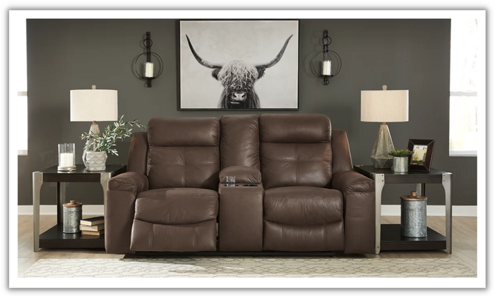 Ashley Jesolo Leather Reclining Loveseat with Console