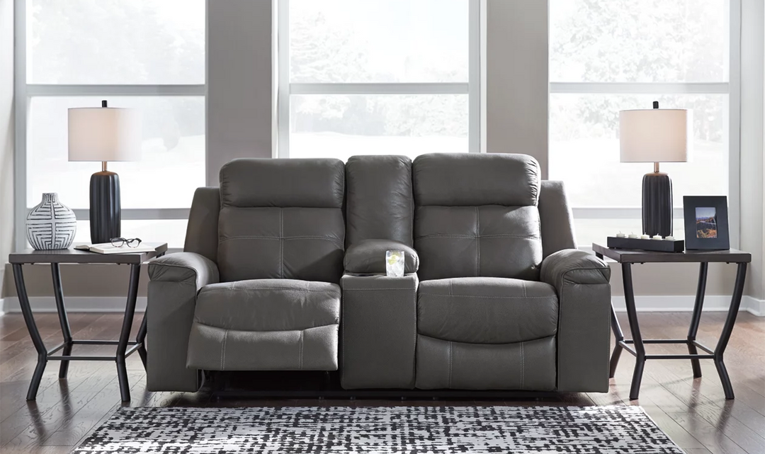 Ashley Jesolo Leather Reclining Loveseat with Console