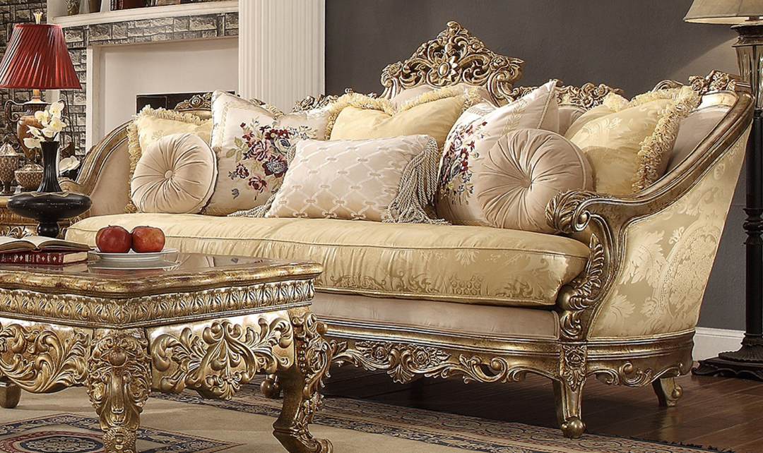 Homeydesign Kahler 3-Seater Fabric Sofa in Metallic Bright Gold Finish