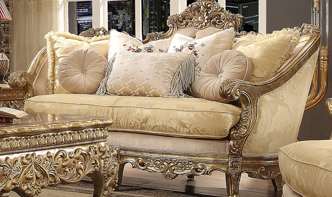 Homeydesign Kahler 3-Seater Fabric Sofa in Metallic Bright Gold Finish