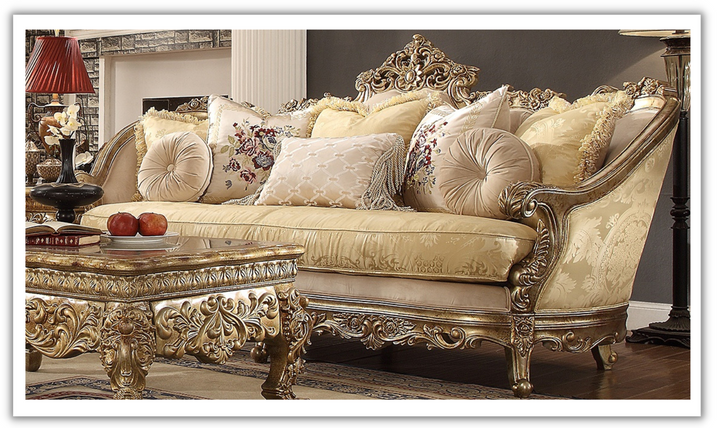 Homeydesign Kahler 3-Seater Fabric Sofa in Metallic Bright Gold Finish