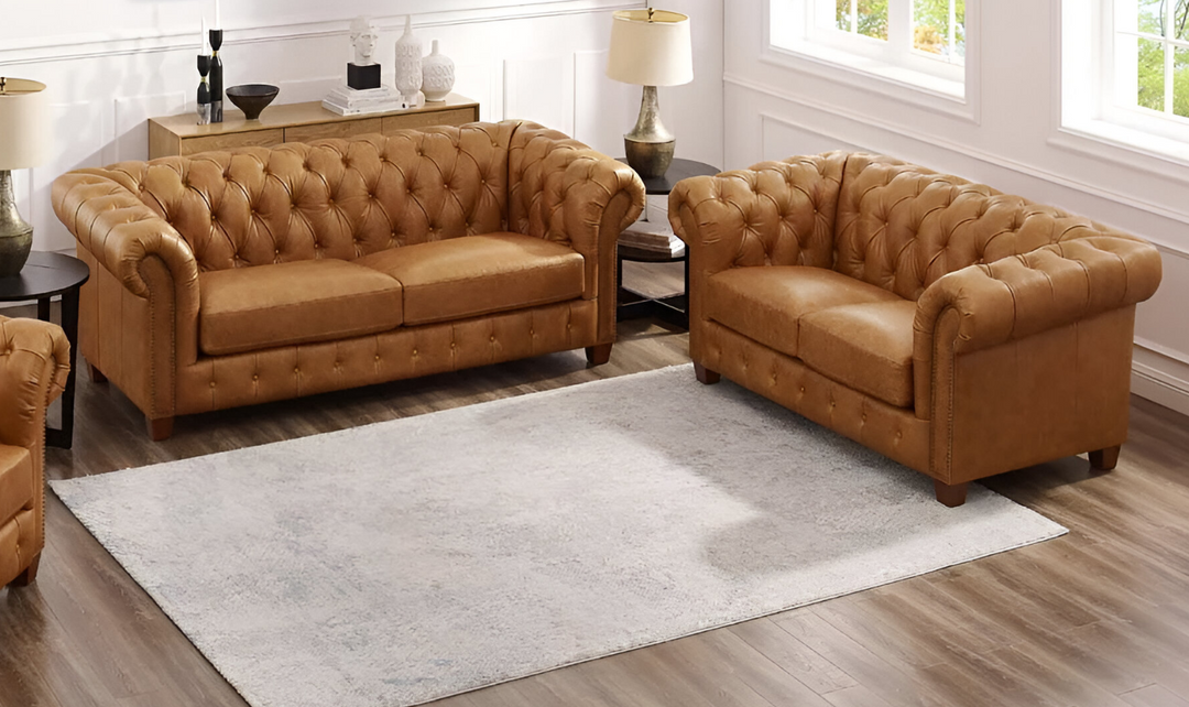 Kingston 2-Seater Waxy Pull-up Leather Loveseat With Button Tufted Seats