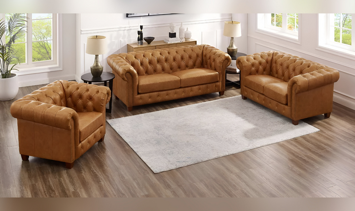 Kingston 2-Seater Waxy Pull-up Leather Sofa With Button Tufted Seats