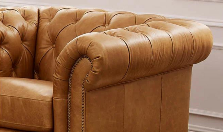 Kingston Waxy Pull-up Leather Chair With Button Tufted Seats