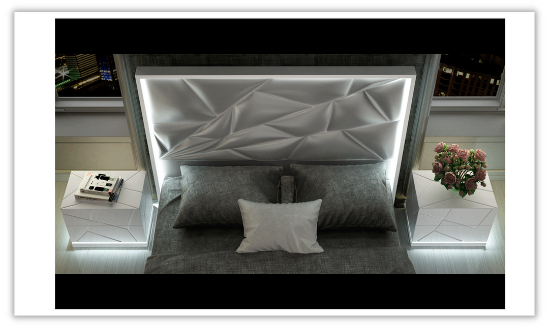 ESF Italia Kiu Faux Leather (King /Queen) Panel Bed with LED Headborad