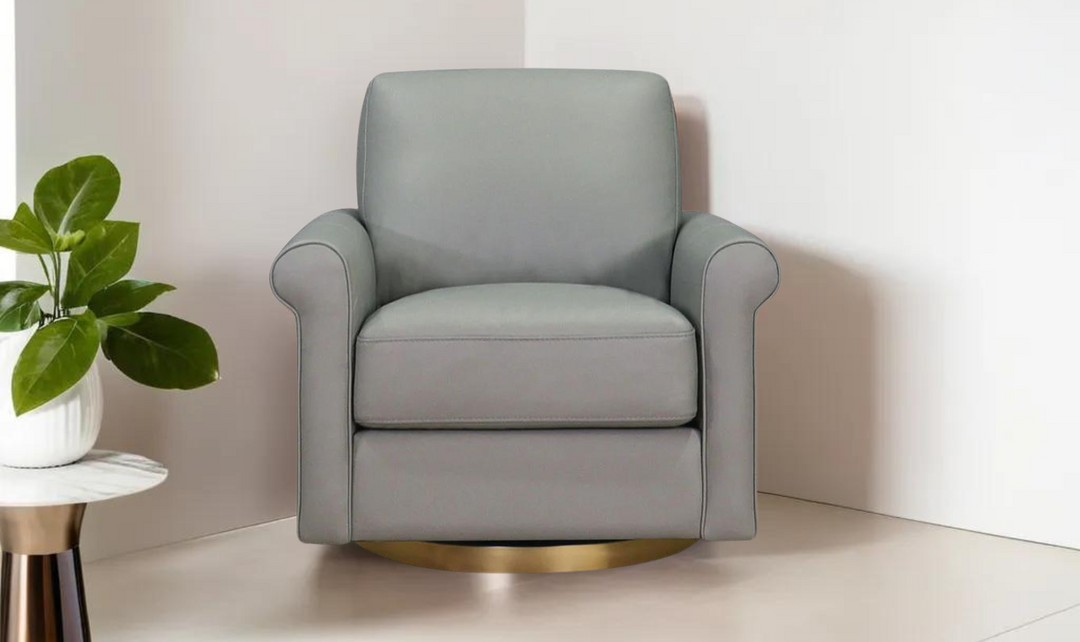 Laguna Swivel Leather Chair with Rolled Arms