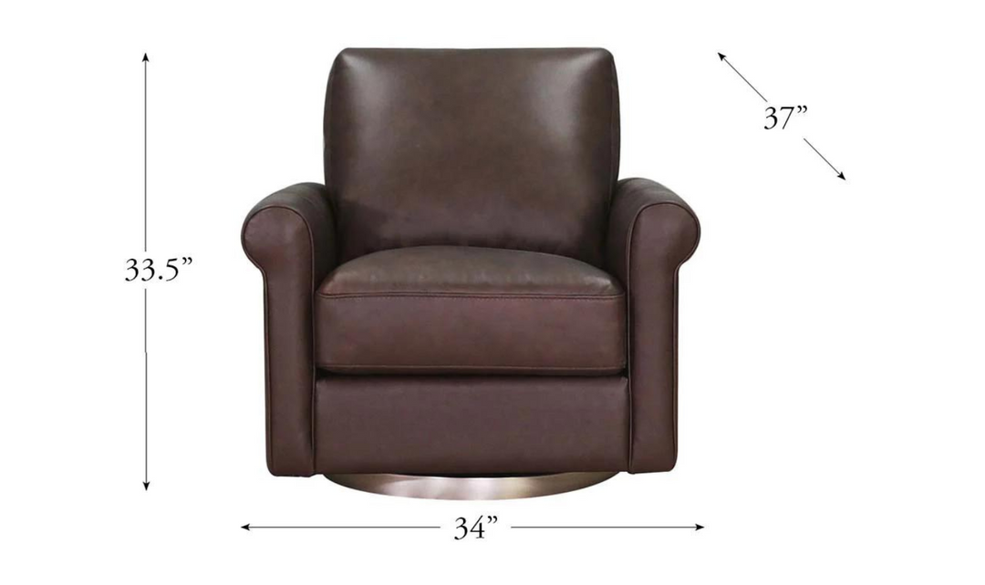 Laguna Swivel Leather Chair with Rolled Arms