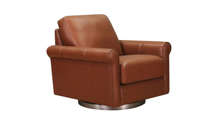 Laguna Swivel Leather Chair with Rolled Arms