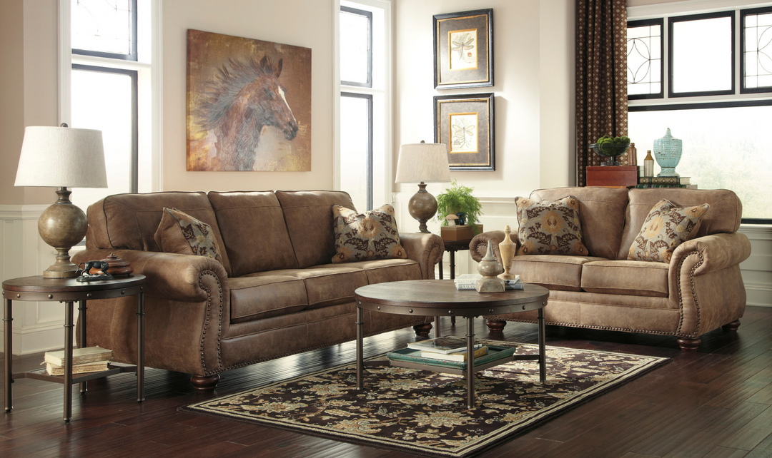 Ashley  Larkinhurst Leather Living Room Set In Earth