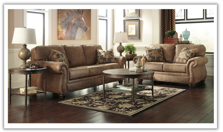 Ashley  Larkinhurst Leather Living Room Set In Earth