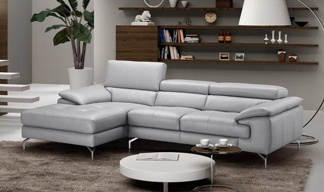 Jennifer Italia Latitude 3-Seater Leather Sectional Sofa in Light Gray