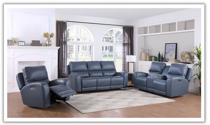 Leather Italia Bel Air Blue Power Leather Living Room Set-Jennifer Furniture