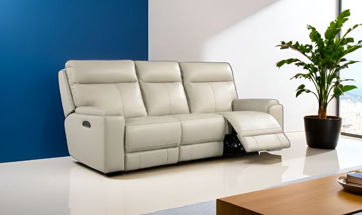 Leather Italia Bryant 3-Seater Taupe Power Reclining Leather Sofa