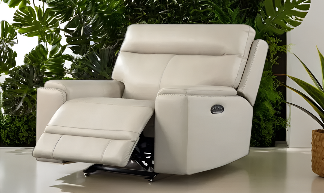 Leather Italia Bryant Power Recliner Chair with Adjustable Headrest In Taupe