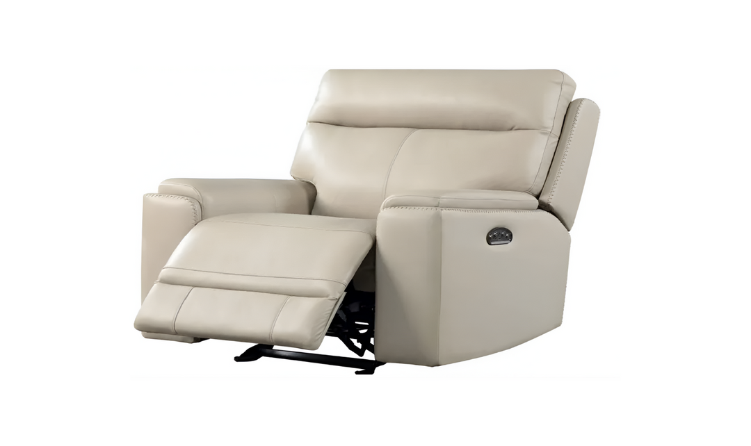 Leather Italia Bryant Power Recliner Chair with Adjustable Headrest In Taupe