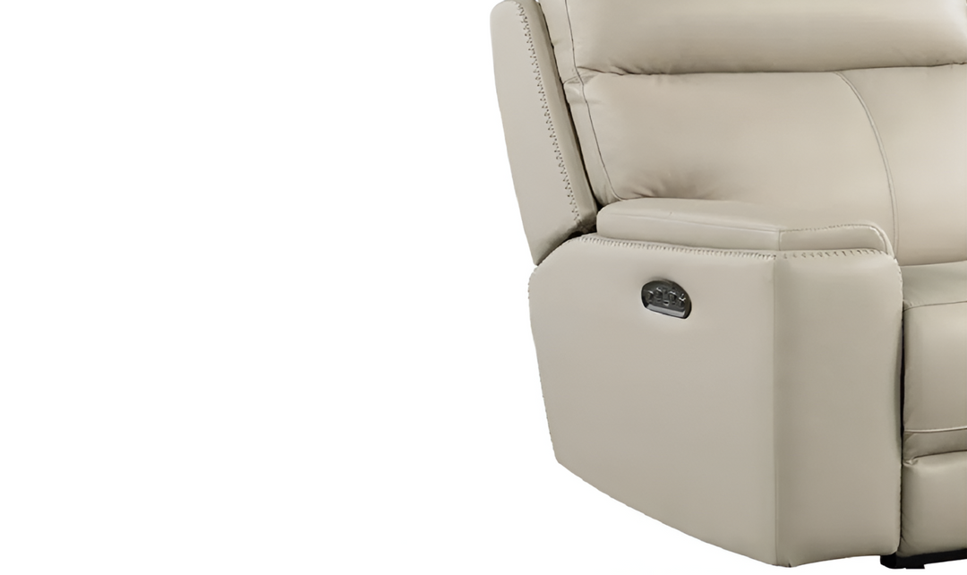 Leather Italia Bryant Power Recliner Chair with Adjustable Headrest In Taupe