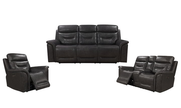 Leather Italia Bullard Gray Leather Power Reclining Living Room Set- jennifer furniture