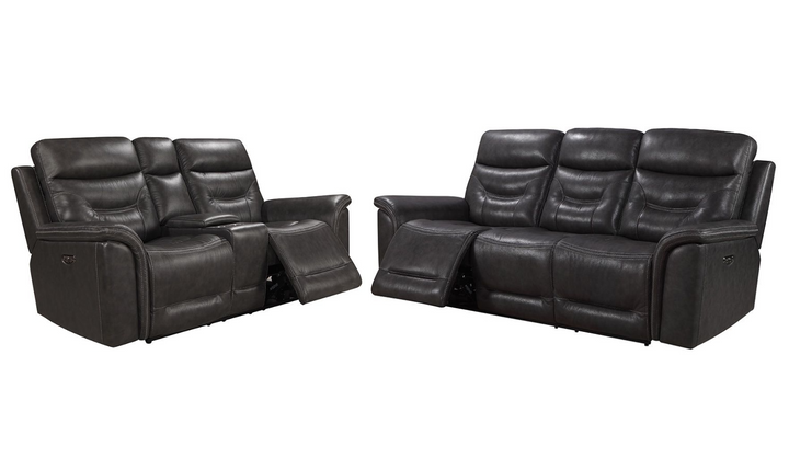 Leather Italia Bullard Gray Leather Power Reclining Living Room Set- jennifer furniture