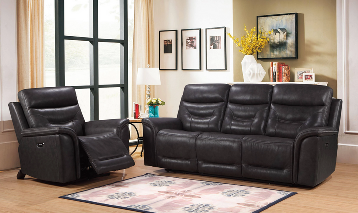 Leather Italia Bullard Gray Leather Power Reclining Living Room Set- jennifer furniture