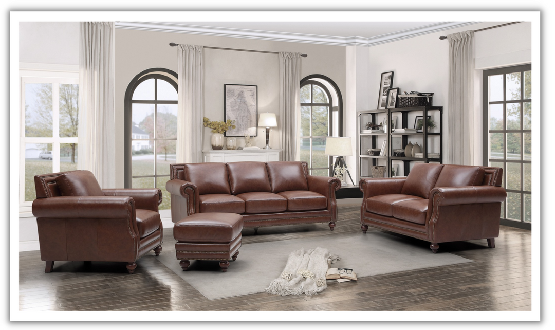  Leather Italia Butler Brown Leather Traditional Living Room Set-Jennifer Furniture