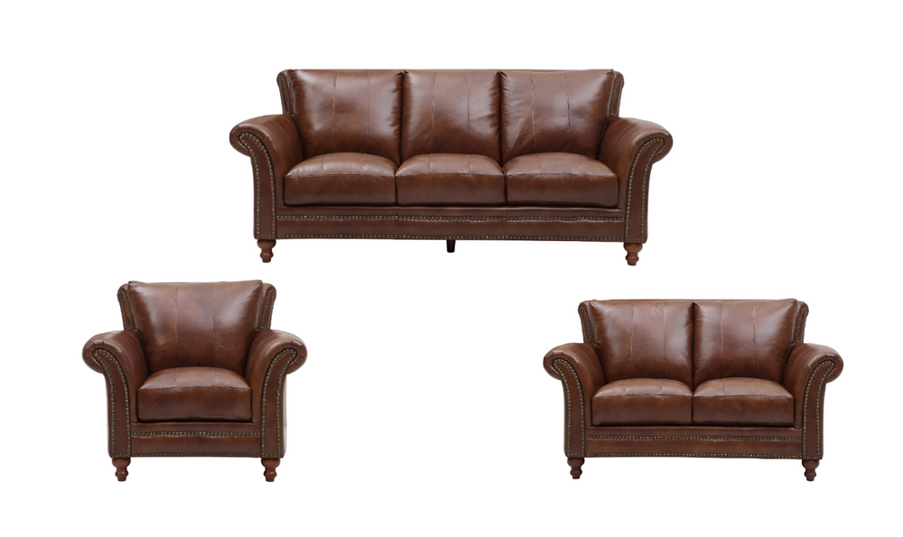  Leather Italia Butler Brown Leather Traditional Living Room Set-Jennifer Furniture