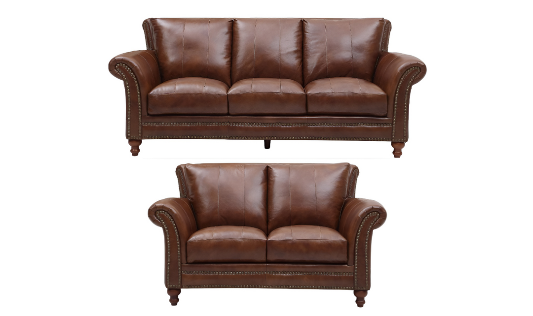  Leather Italia Butler Brown Leather Traditional Living Room Set-Jennifer Furniture